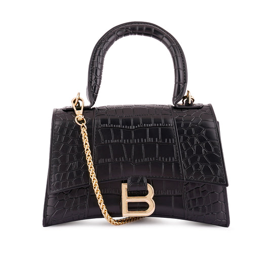 Croc Textured Mini Handbag in Black