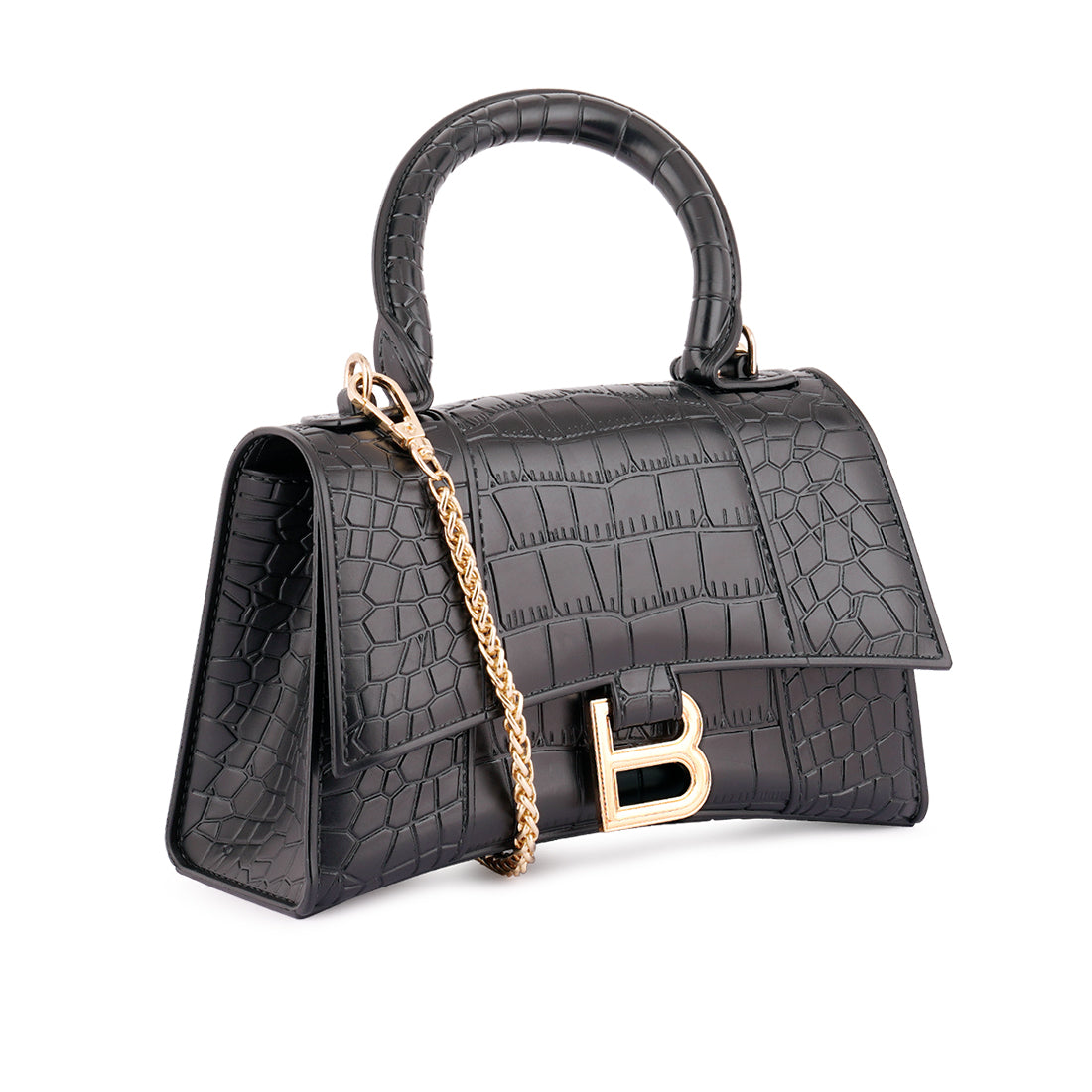 Croc Textured Mini Handbag in Black