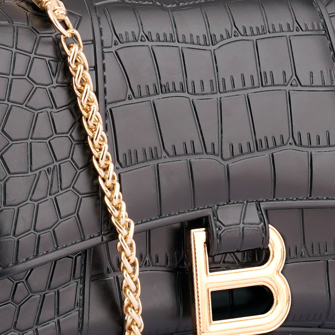 Croc Textured Mini Handbag in Black