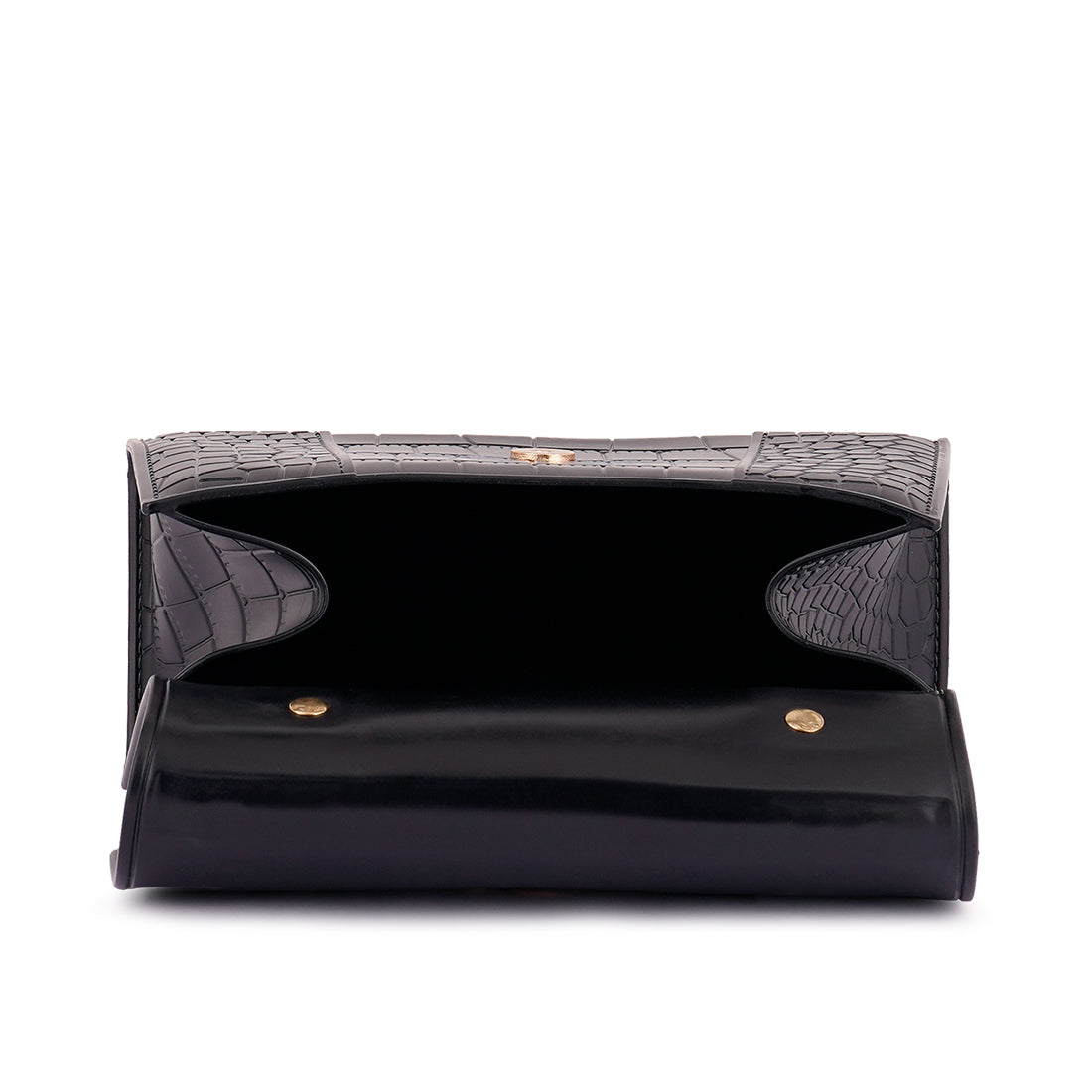 Croc Textured Mini Handbag in Black