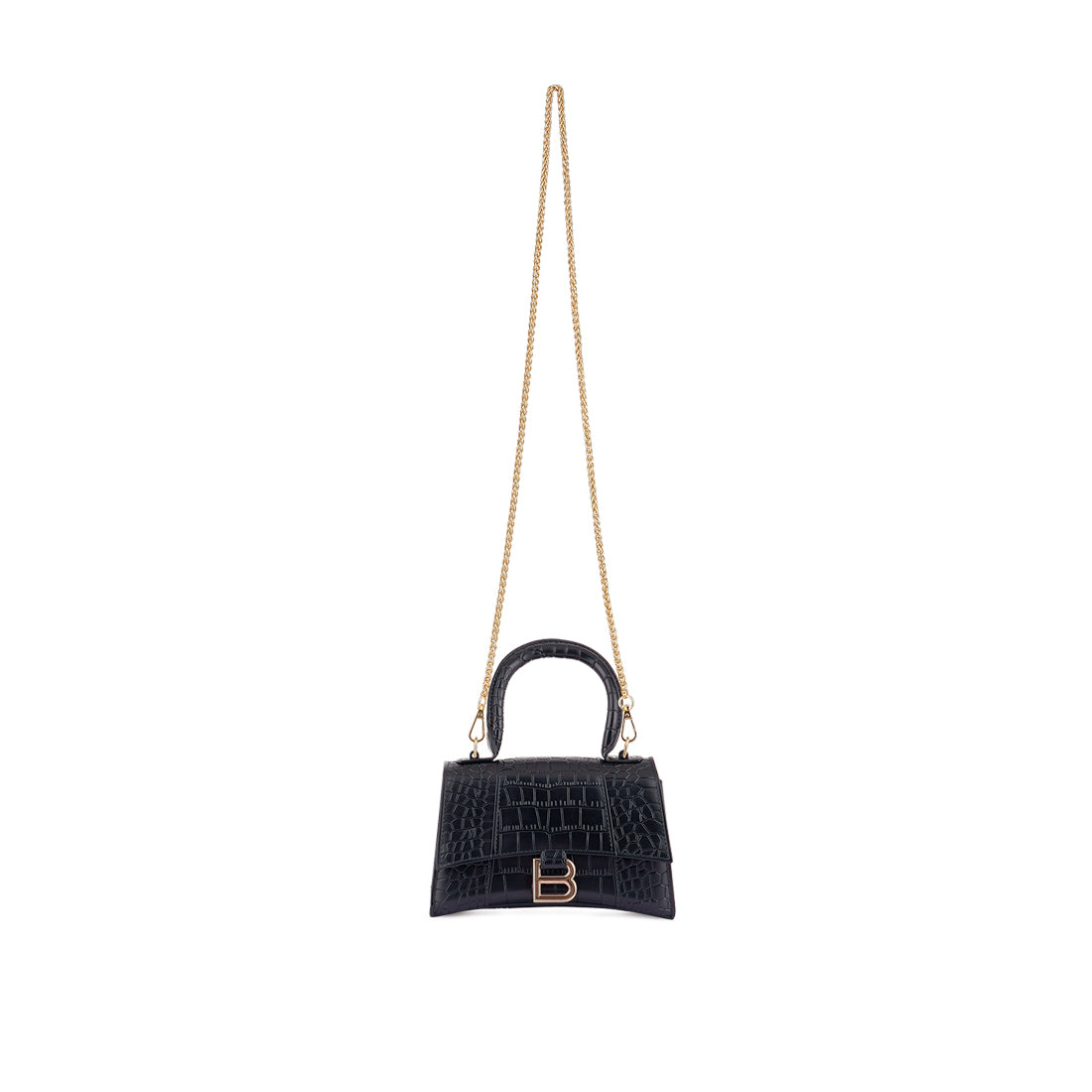 Croc Textured Mini Handbag in Black