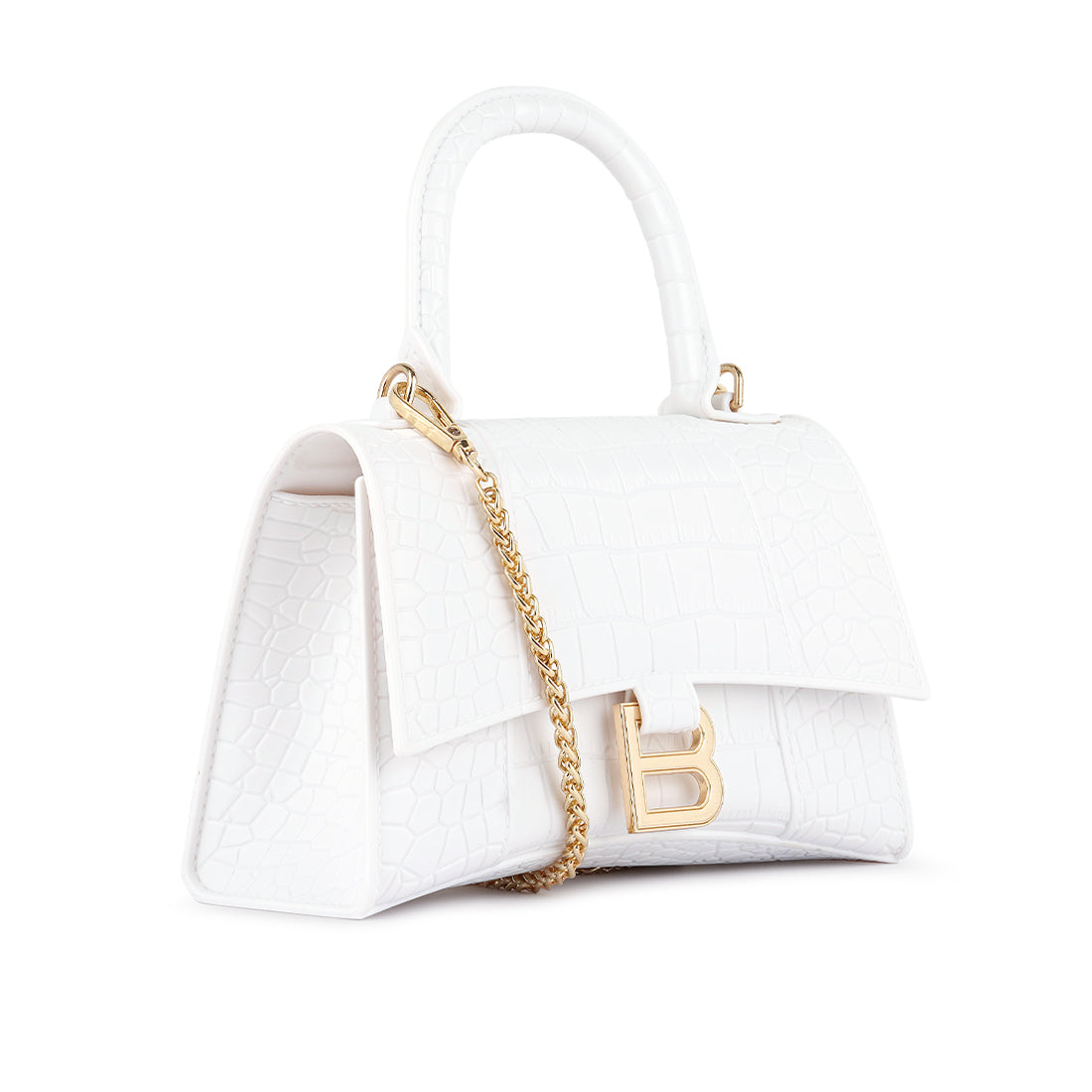 Croc Textured Mini Handbag in White