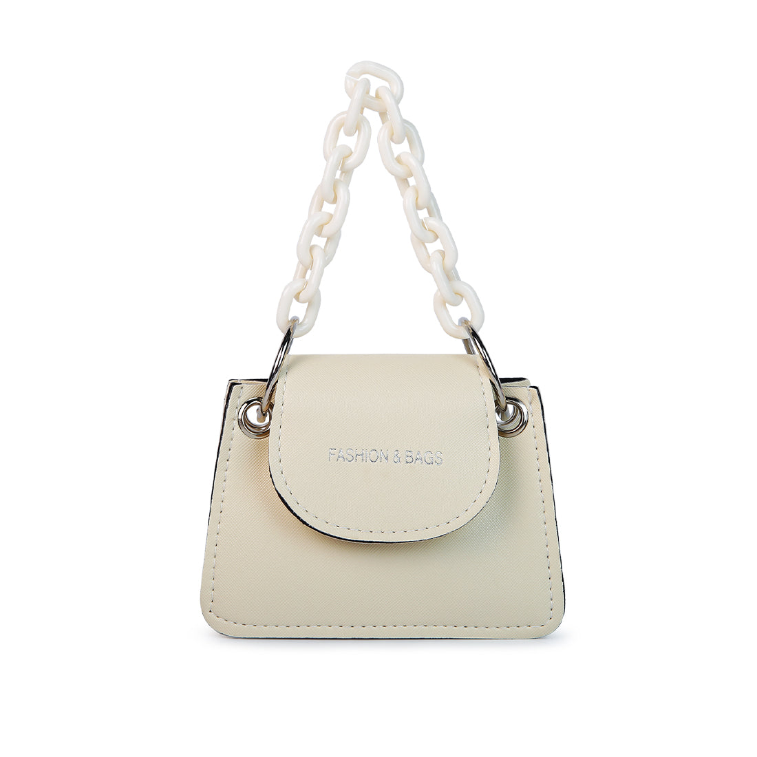 Round Flap Mini Statement Bag in White