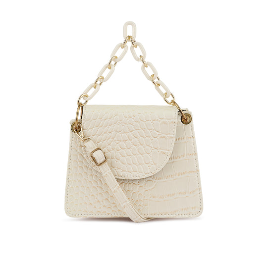 Croc Pattern Crossbody Sling Bag in White