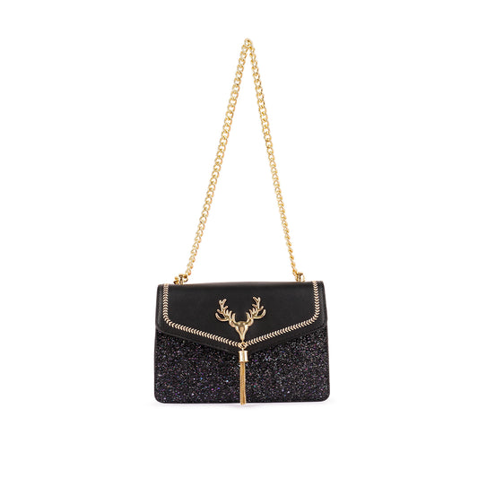 Black Glitter Envelope Sling Bag