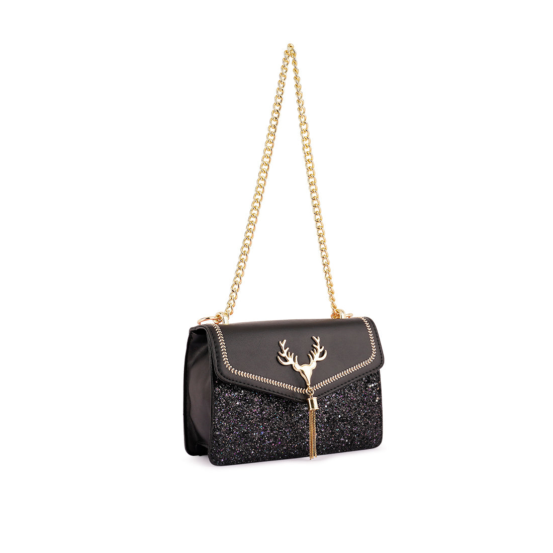 Black Glitter Envelope Sling Bag