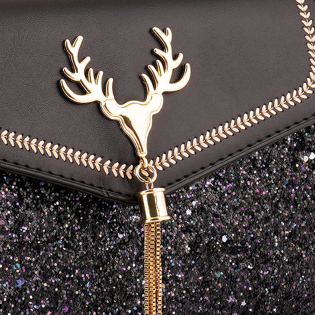 Black Glitter Envelope Sling Bag