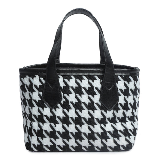 houndstooth pattern handbag#color_black
