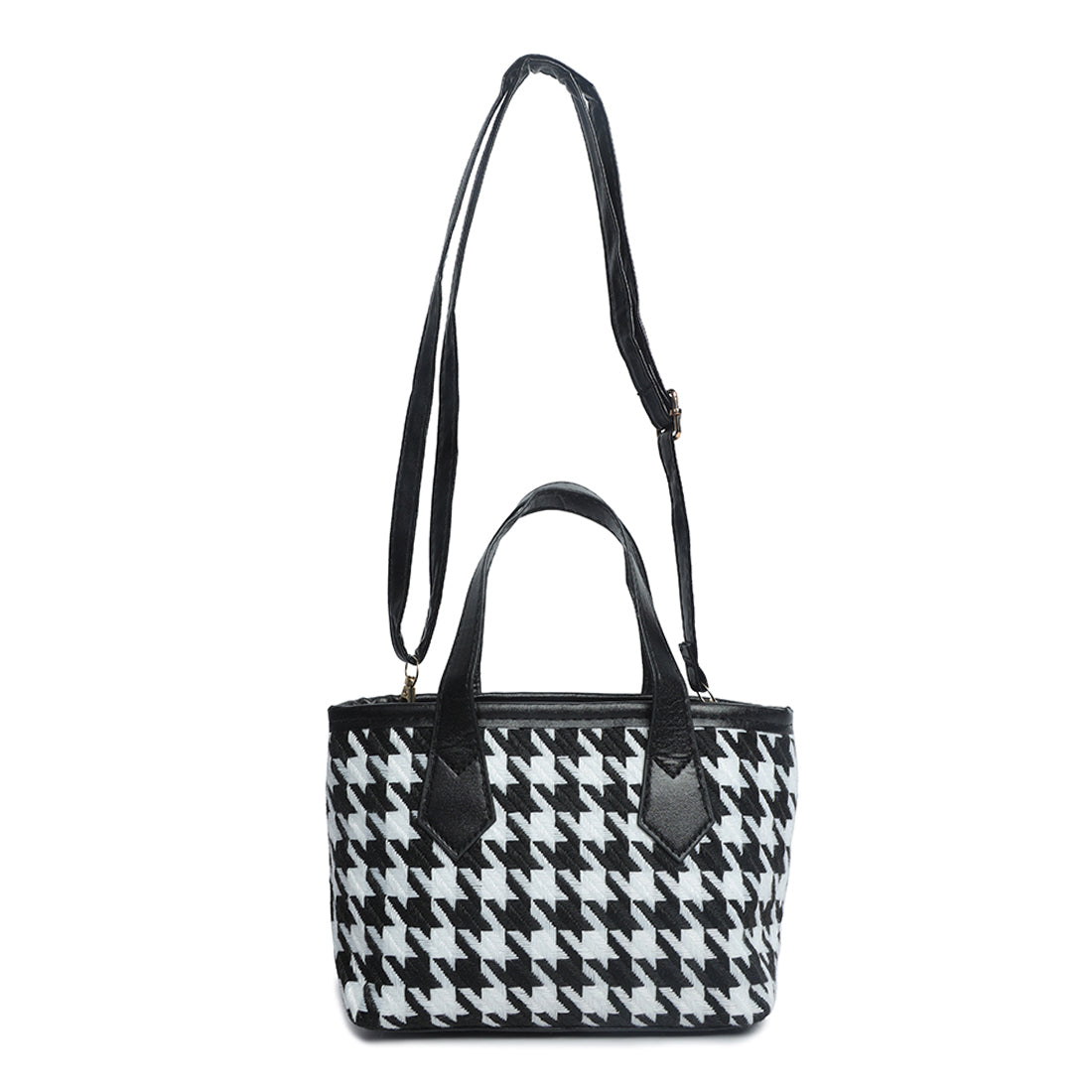 houndstooth pattern handbag#color_black
