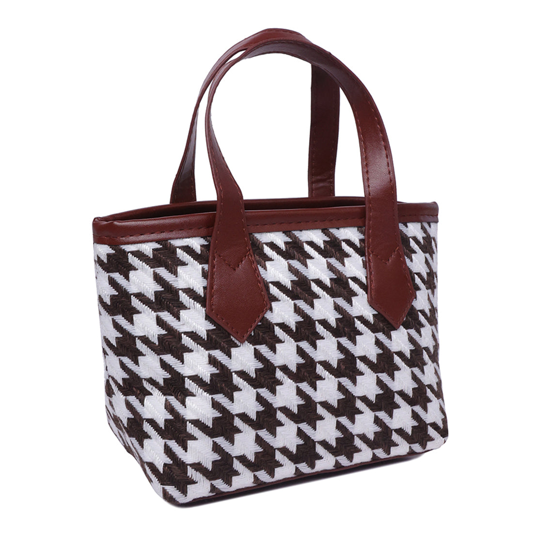houndstooth pattern handbag#color_brown