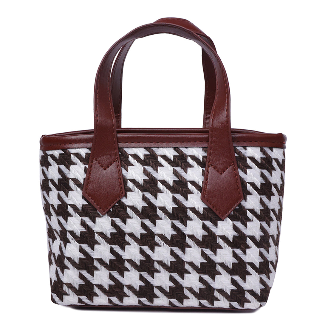 houndstooth pattern handbag#color_brown