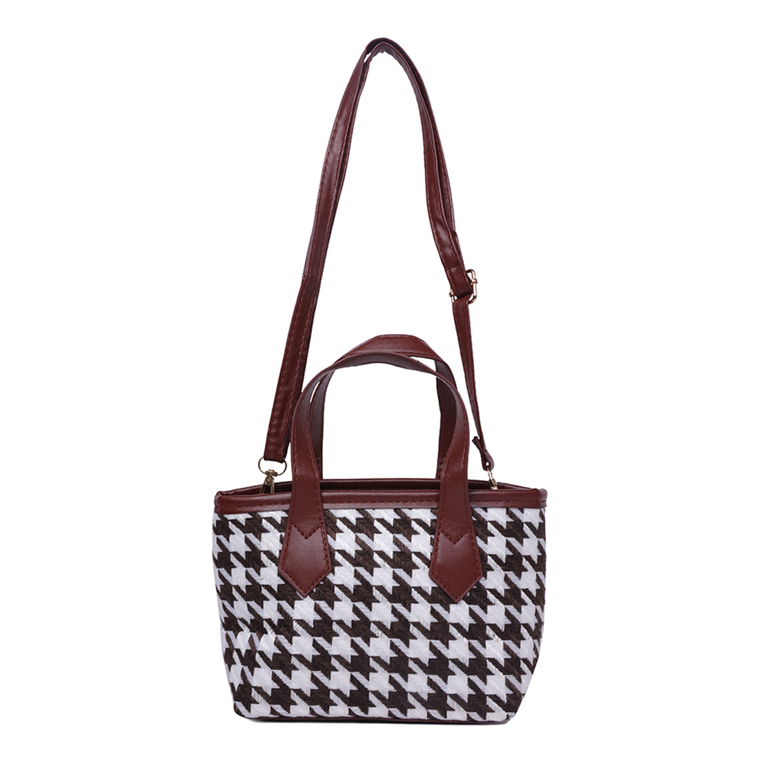 houndstooth pattern handbag#color_brown