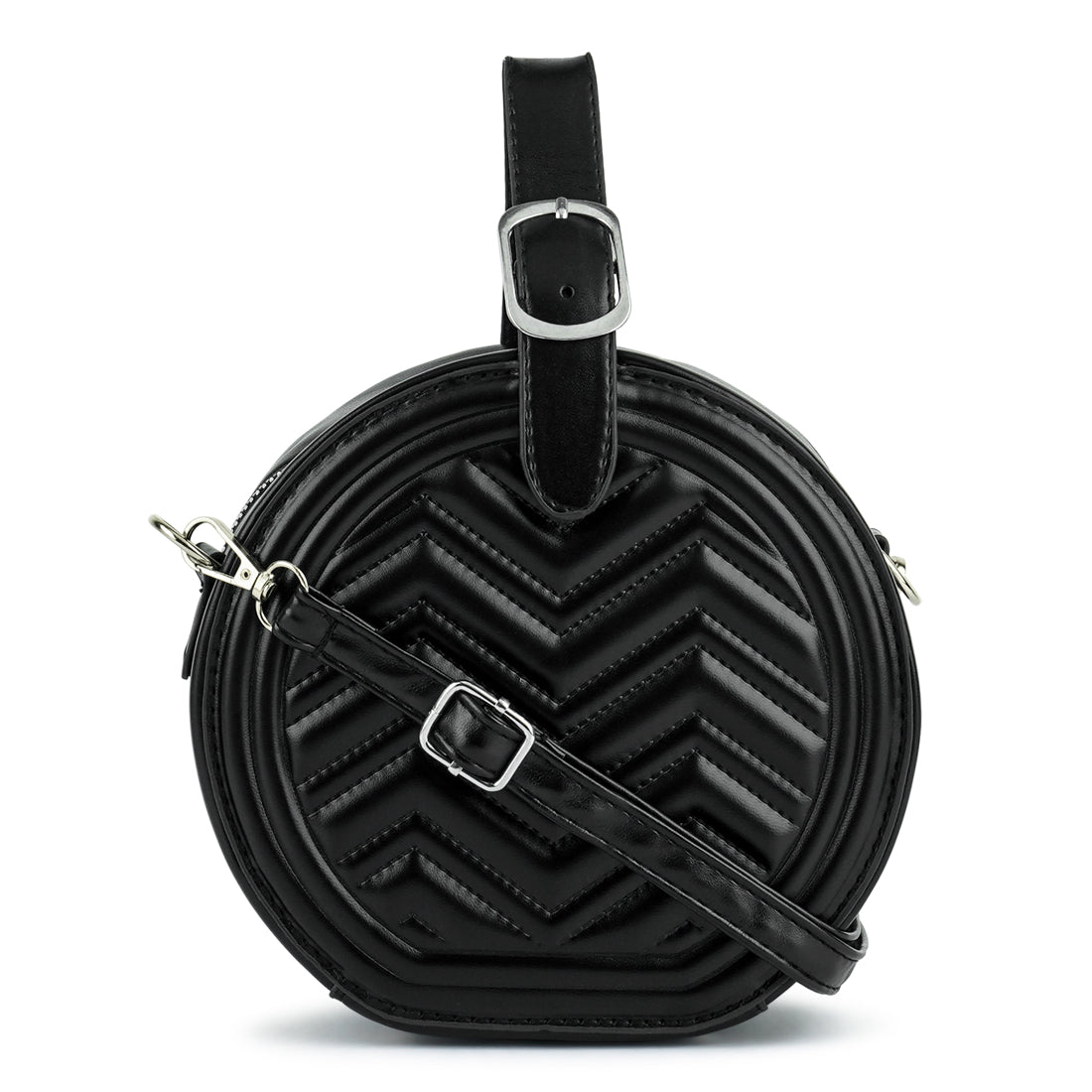 round quilted sling bag#color_black