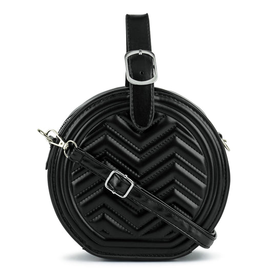 round quilted sling bag#color_black