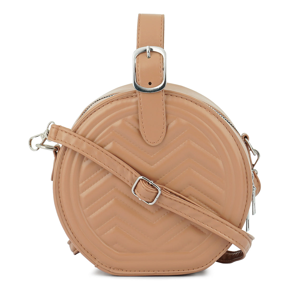 round quilted sling bag#color_tan