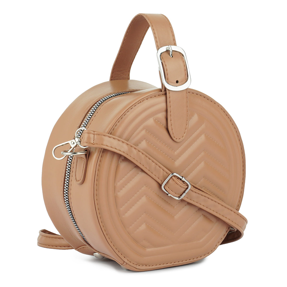 round quilted sling bag#color_tan