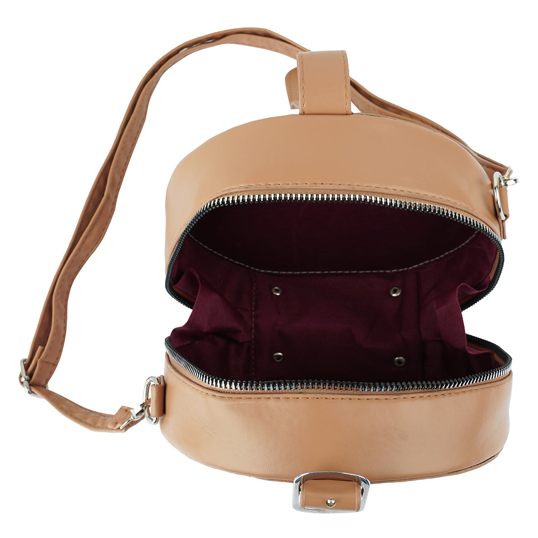 round quilted sling bag#color_tan