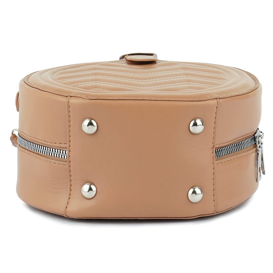 round quilted sling bag#color_tan