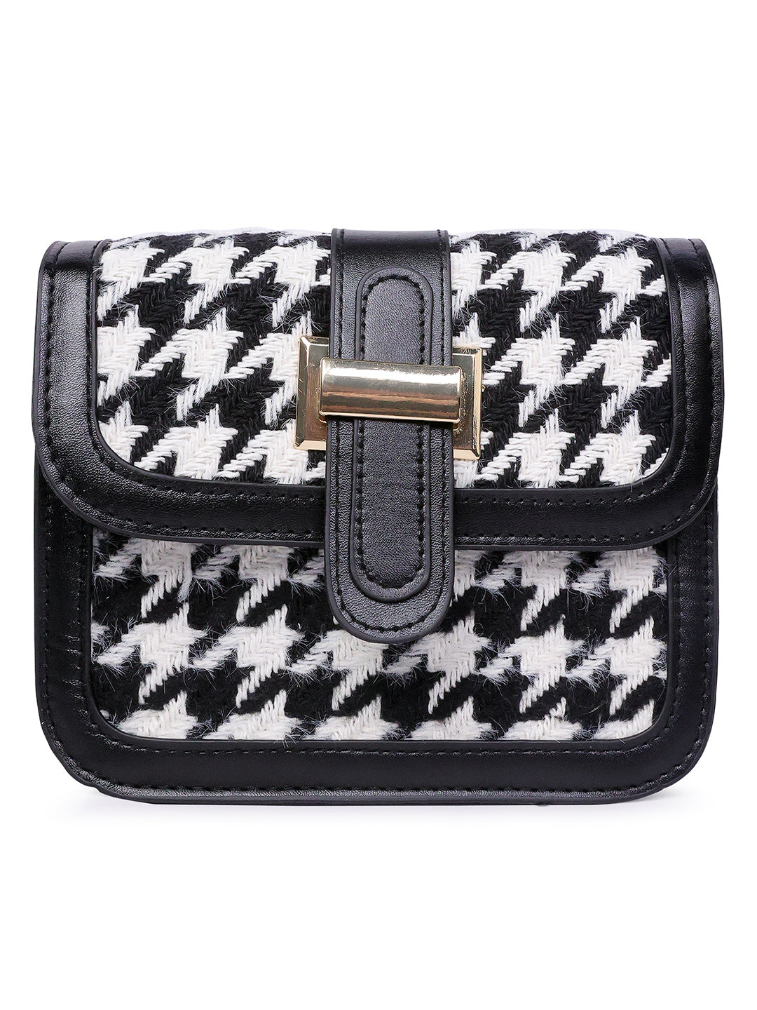 houndstooth woven detail sling bag#color_black