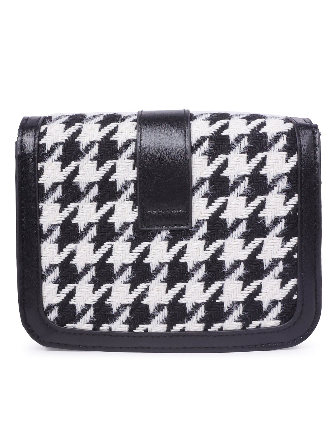 houndstooth woven detail sling bag#color_black