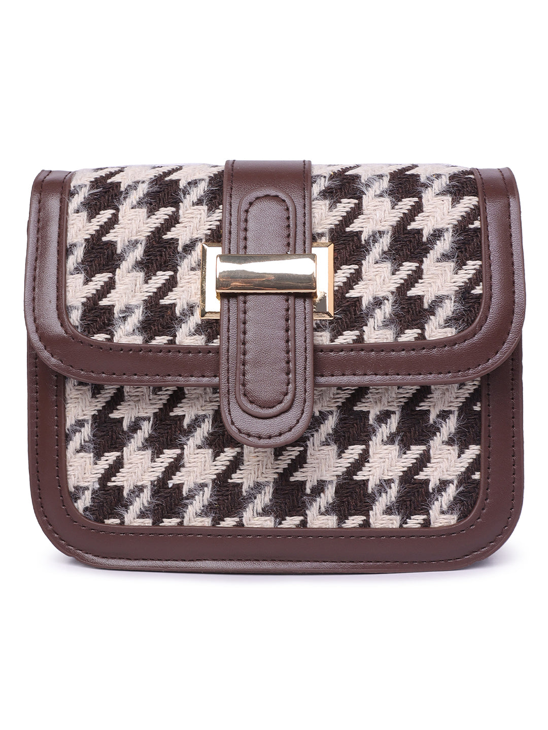 houndstooth woven detail sling bag#color_brown