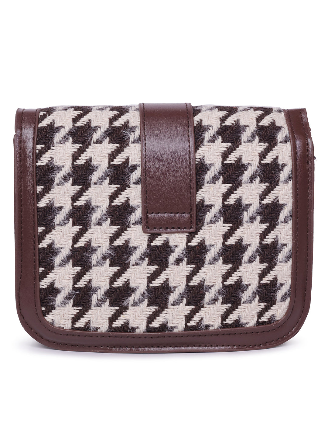 houndstooth woven detail sling bag#color_brown