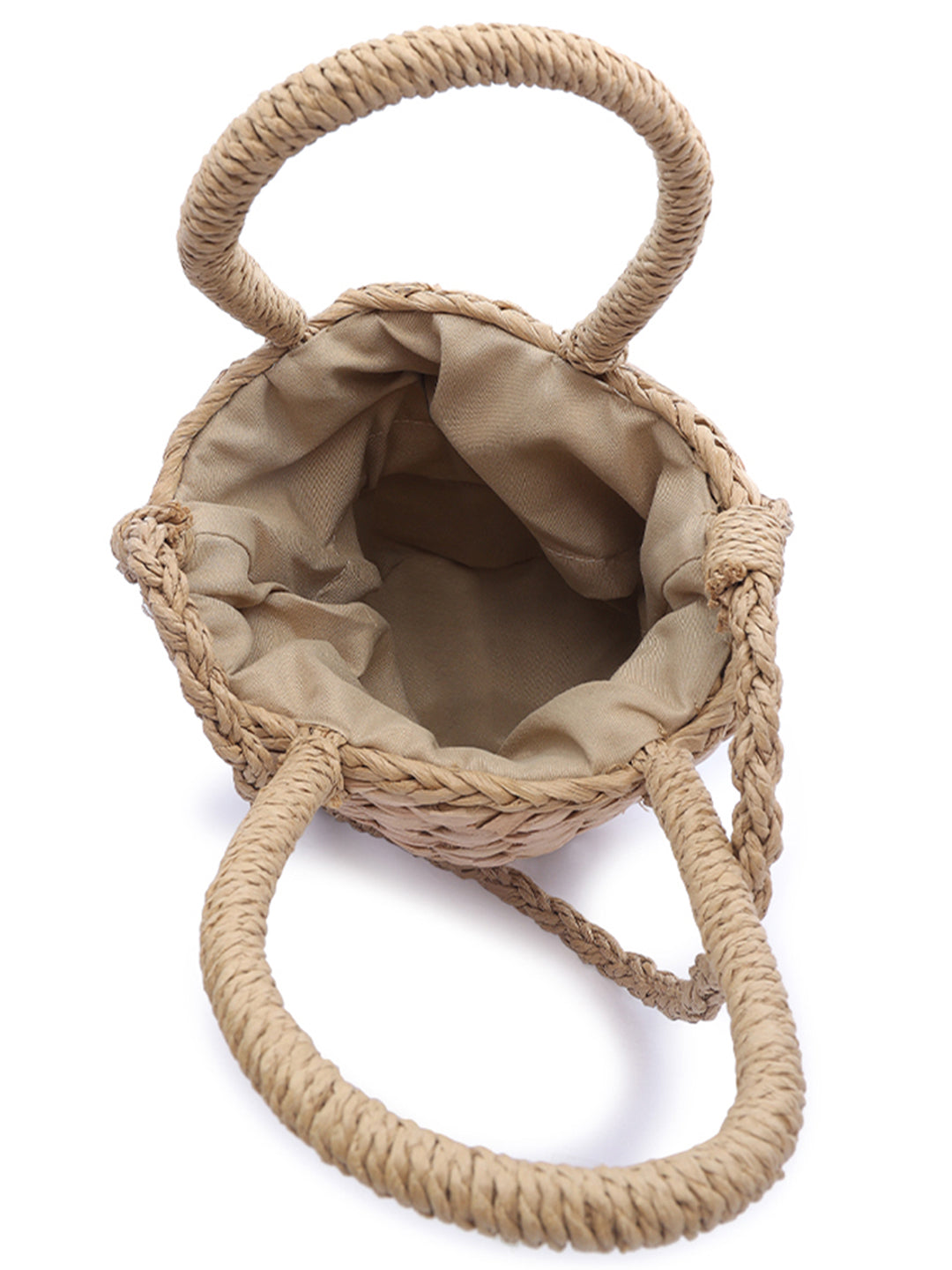 floral woven basket nucket bag#color_khaki