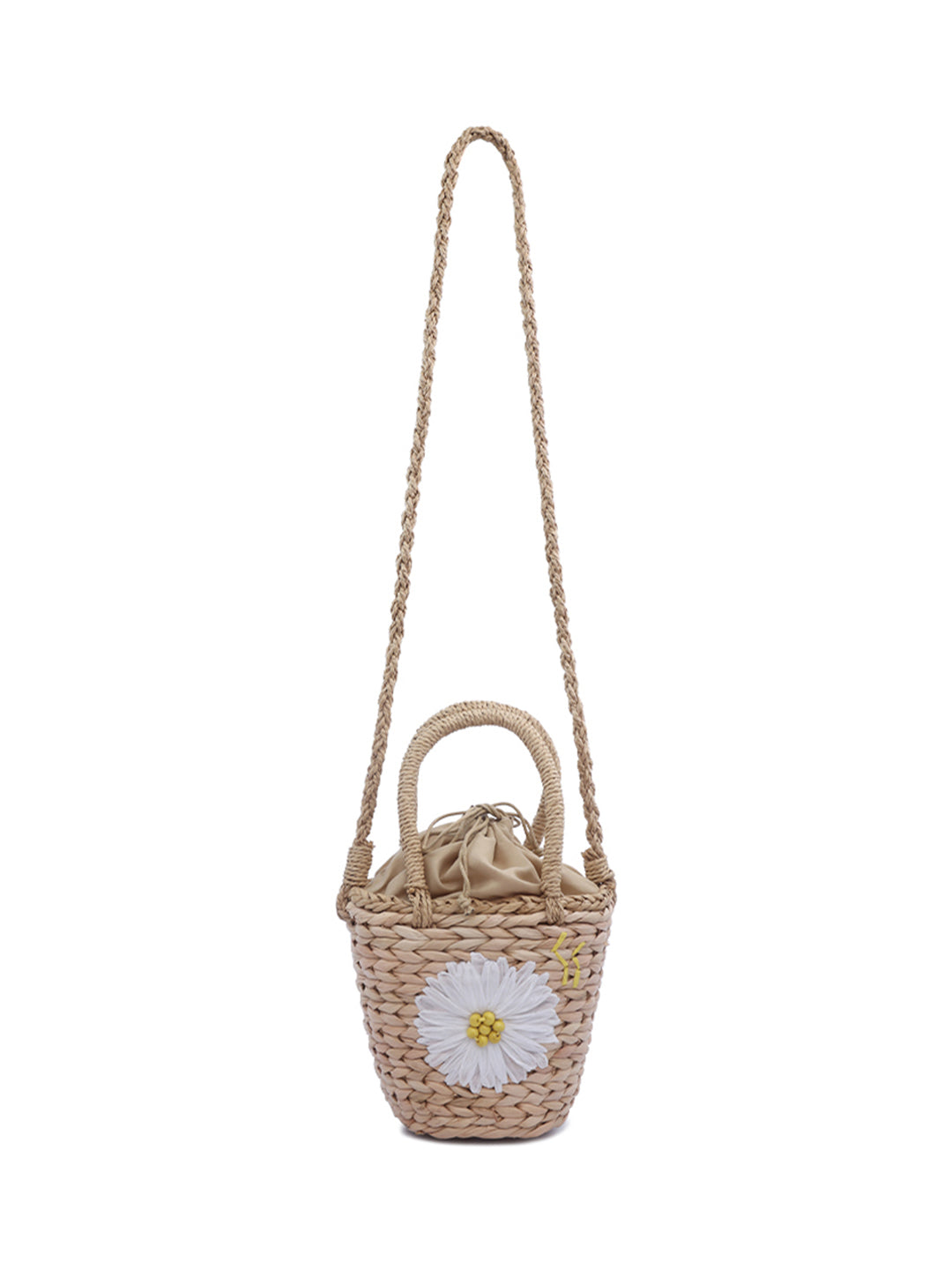 floral woven basket nucket bag#color_khaki