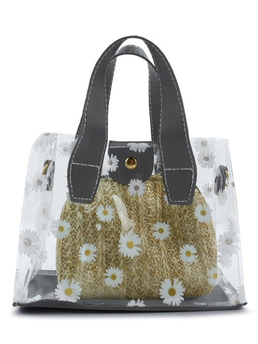 daisy floral print handbag#color_black