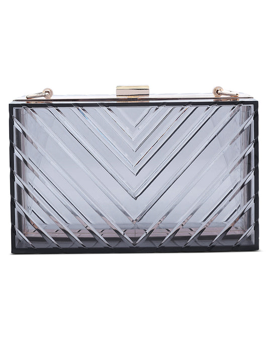 chevron pattern clear clutch bags#color_black
