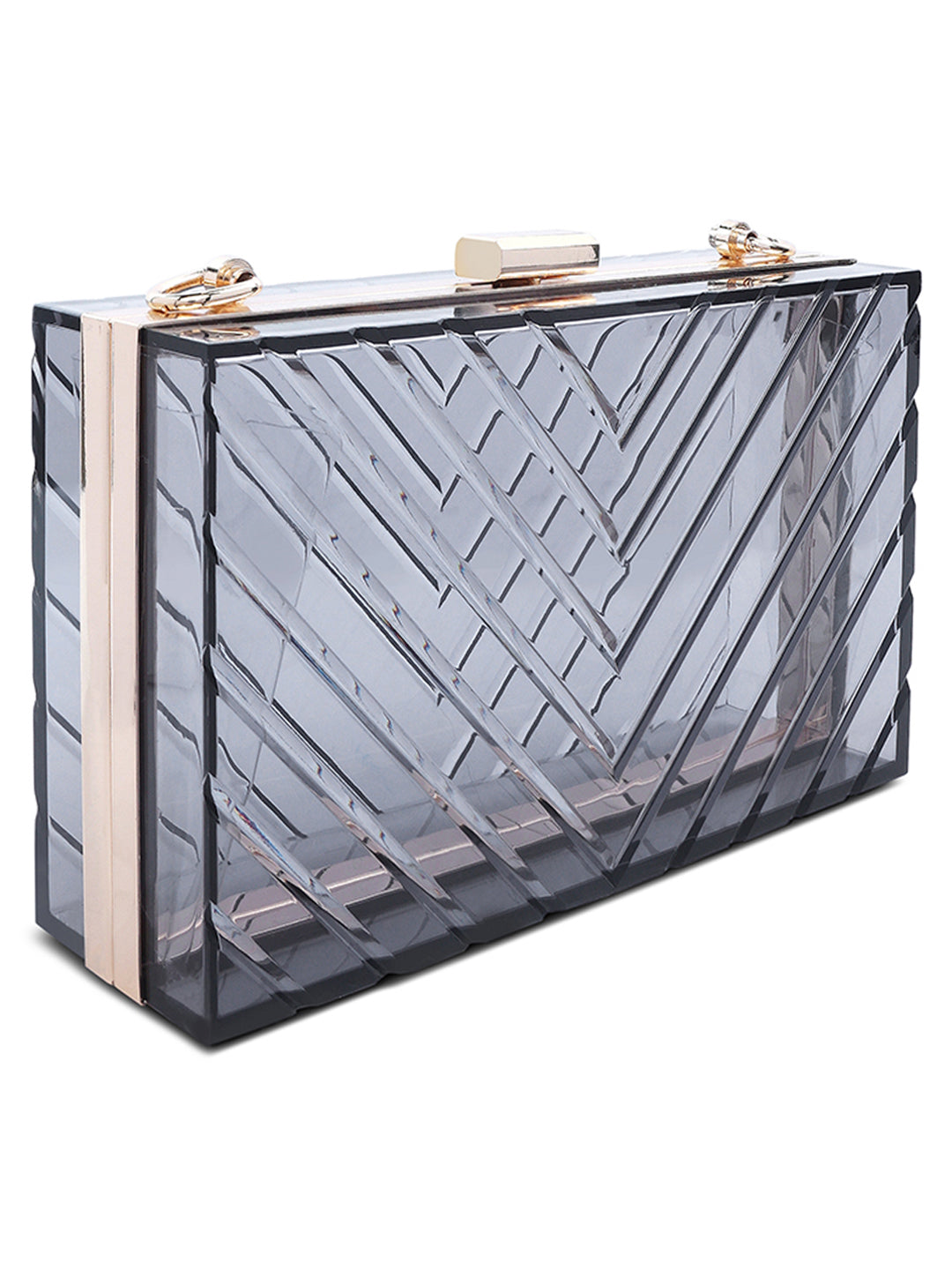 chevron pattern clear clutch bags#color_black