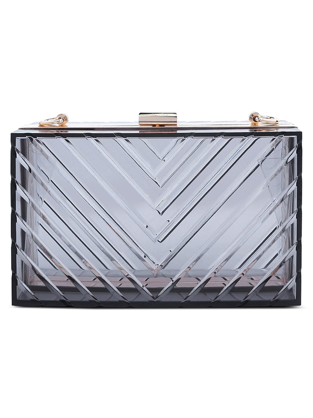 chevron pattern clear clutch bags#color_black