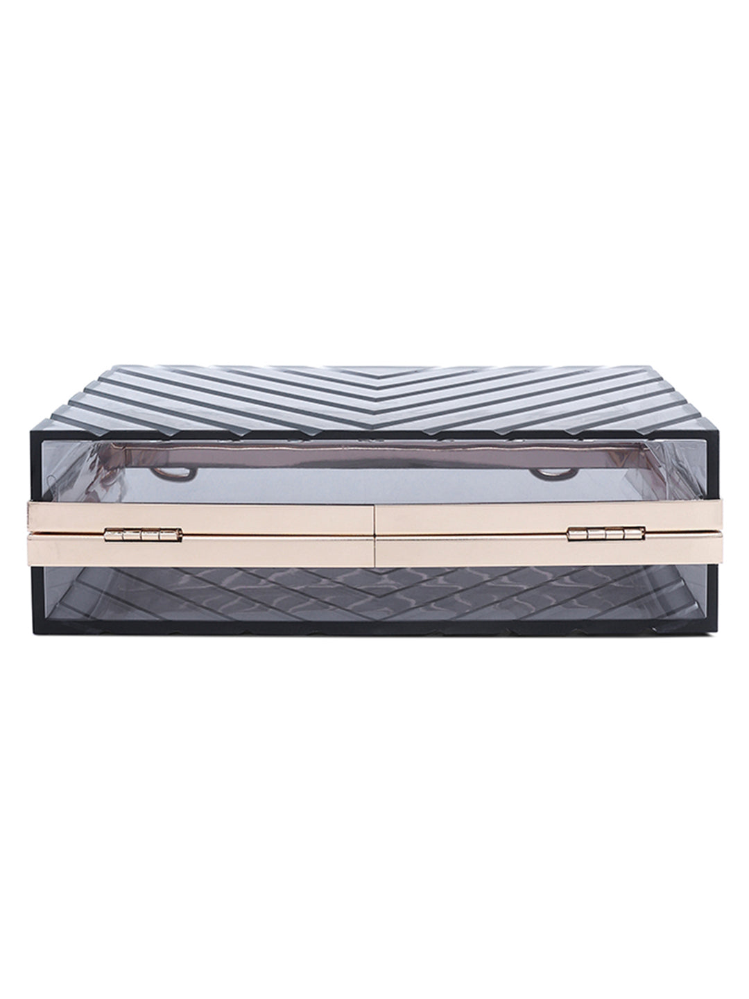 chevron pattern clear clutch bags#color_black