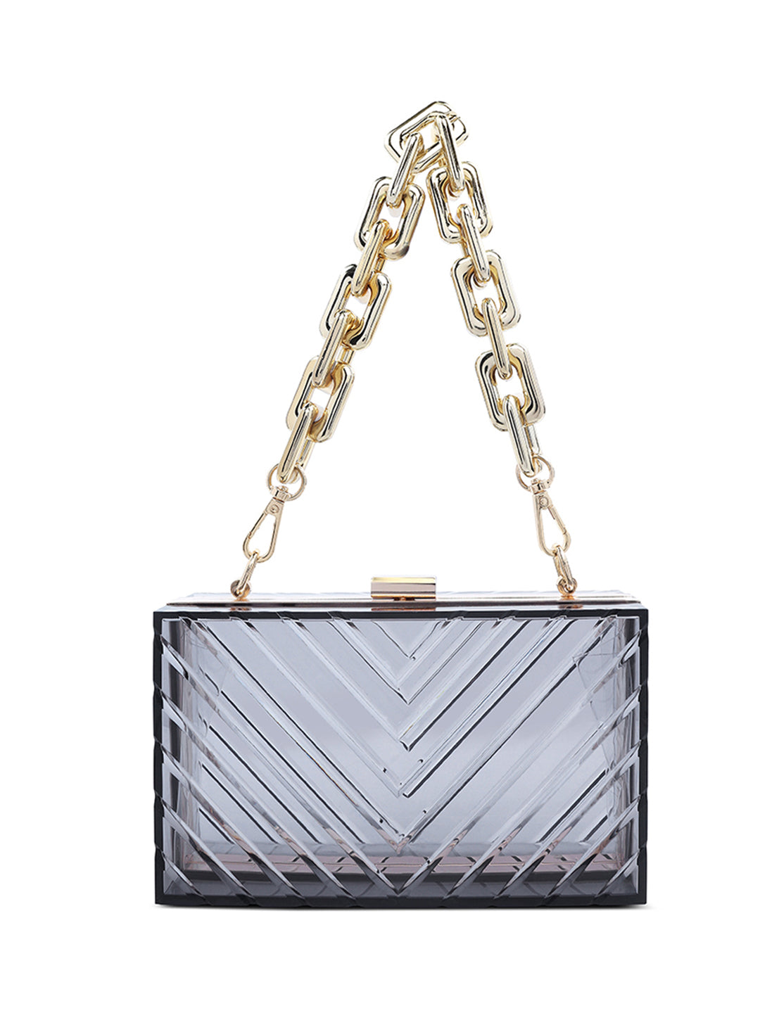 chevron pattern clear clutch bags#color_black