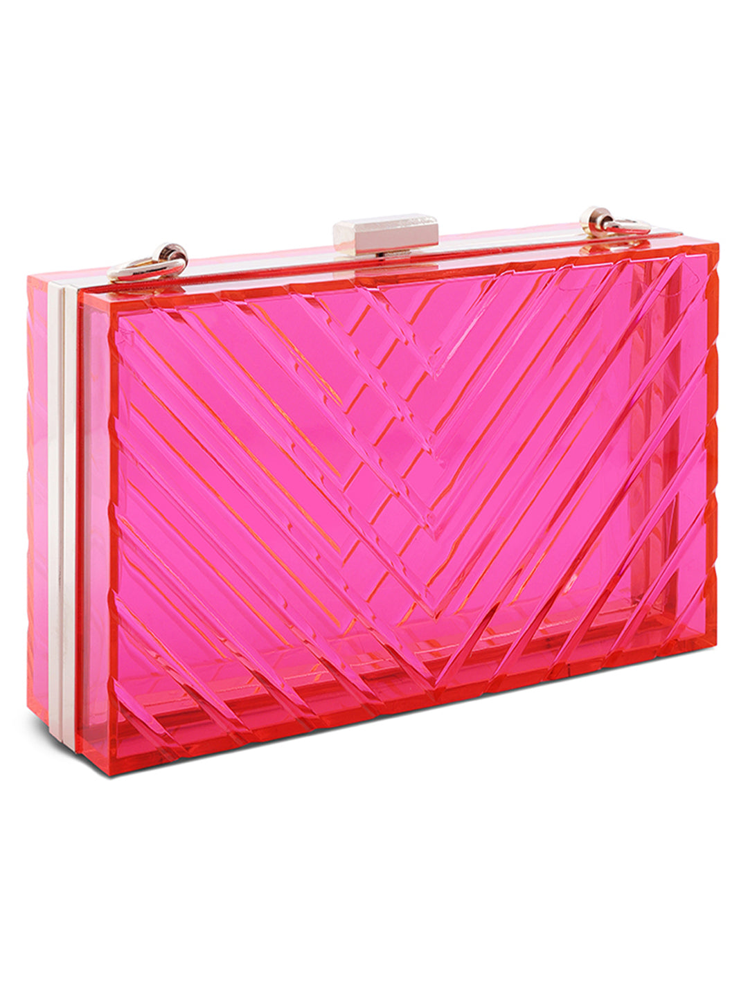 chevron pattern clear clutch bags#color_fuschia