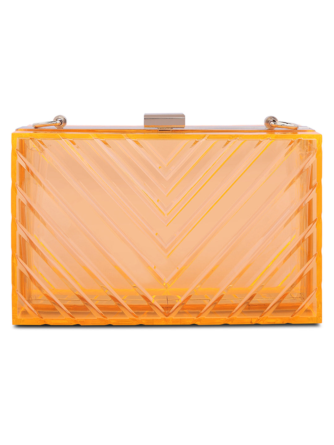 chevron pattern clear clutch bags#color_orange