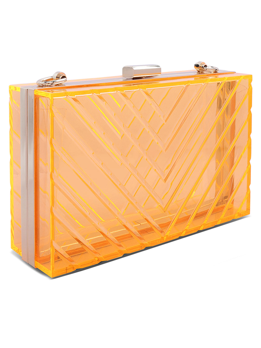chevron pattern clear clutch bags#color_orange