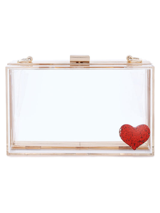 Heart Detail Clear Clutch Bag