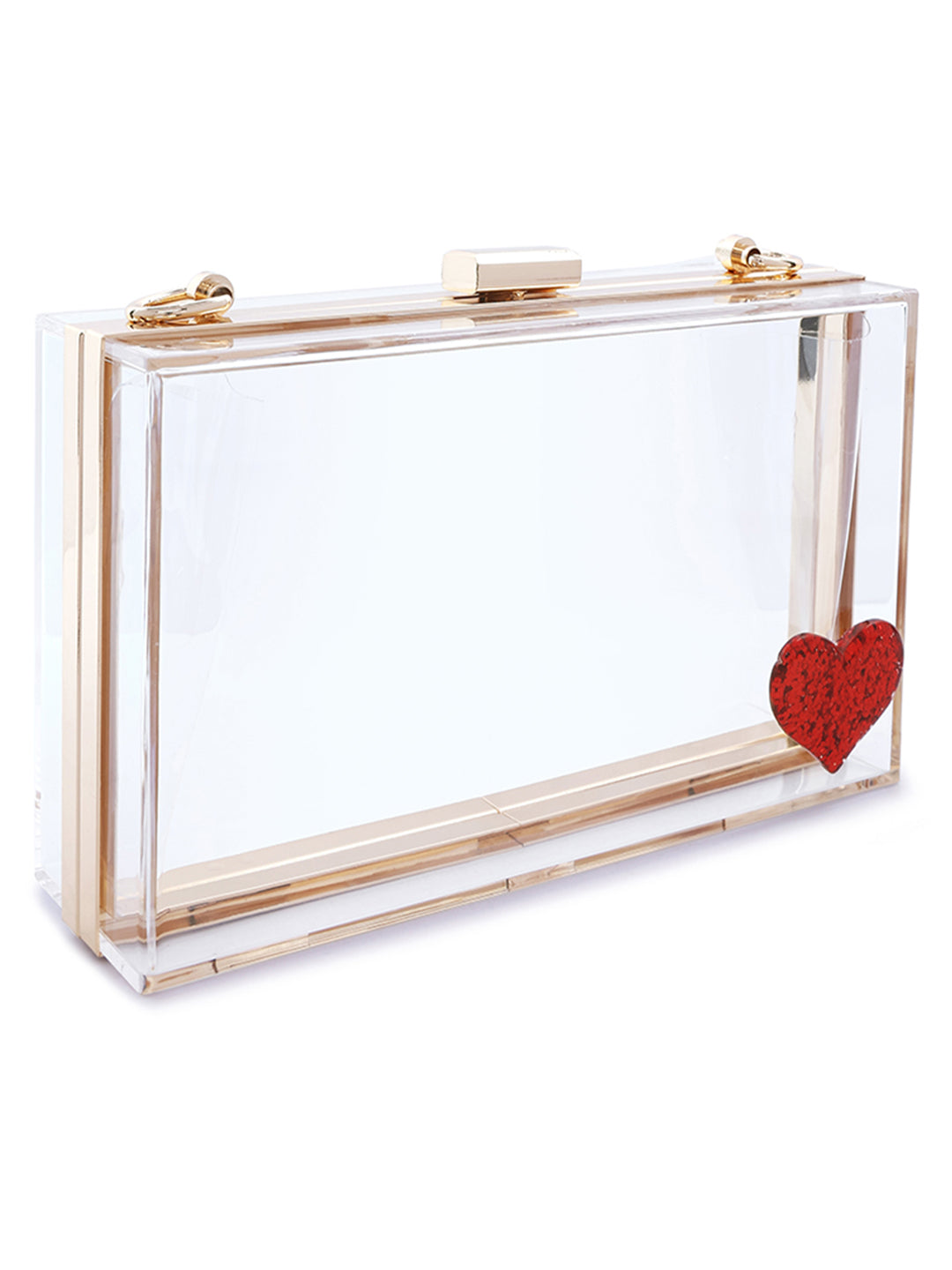 Heart Detail Clear Clutch Bag