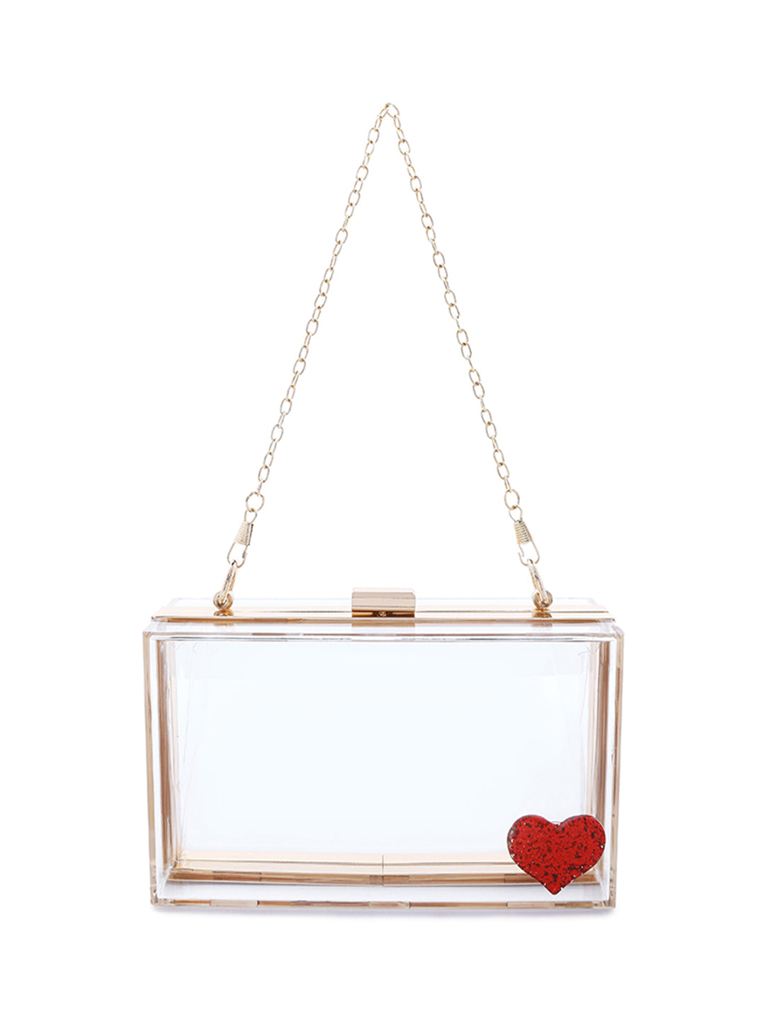 Heart Detail Clear Clutch Bag