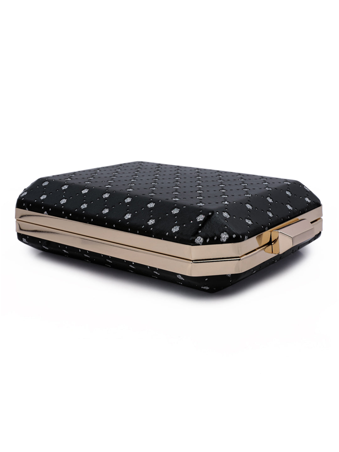 metallic cut out clutch bag#color_black