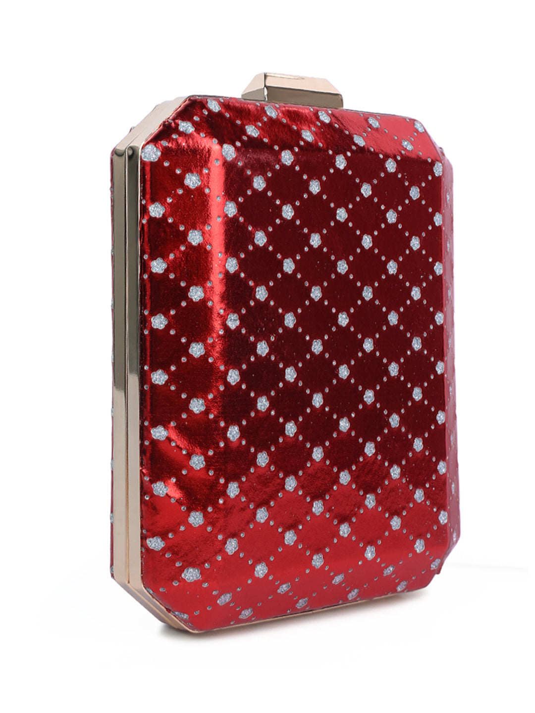 metallic cut out clutch bag#color_red
