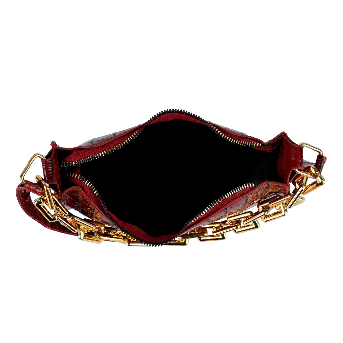 croc pattern baguette bag#color_red