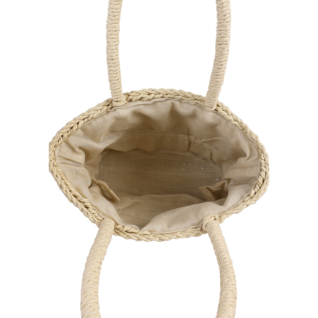 lace ribbon woven handbag#color_beige