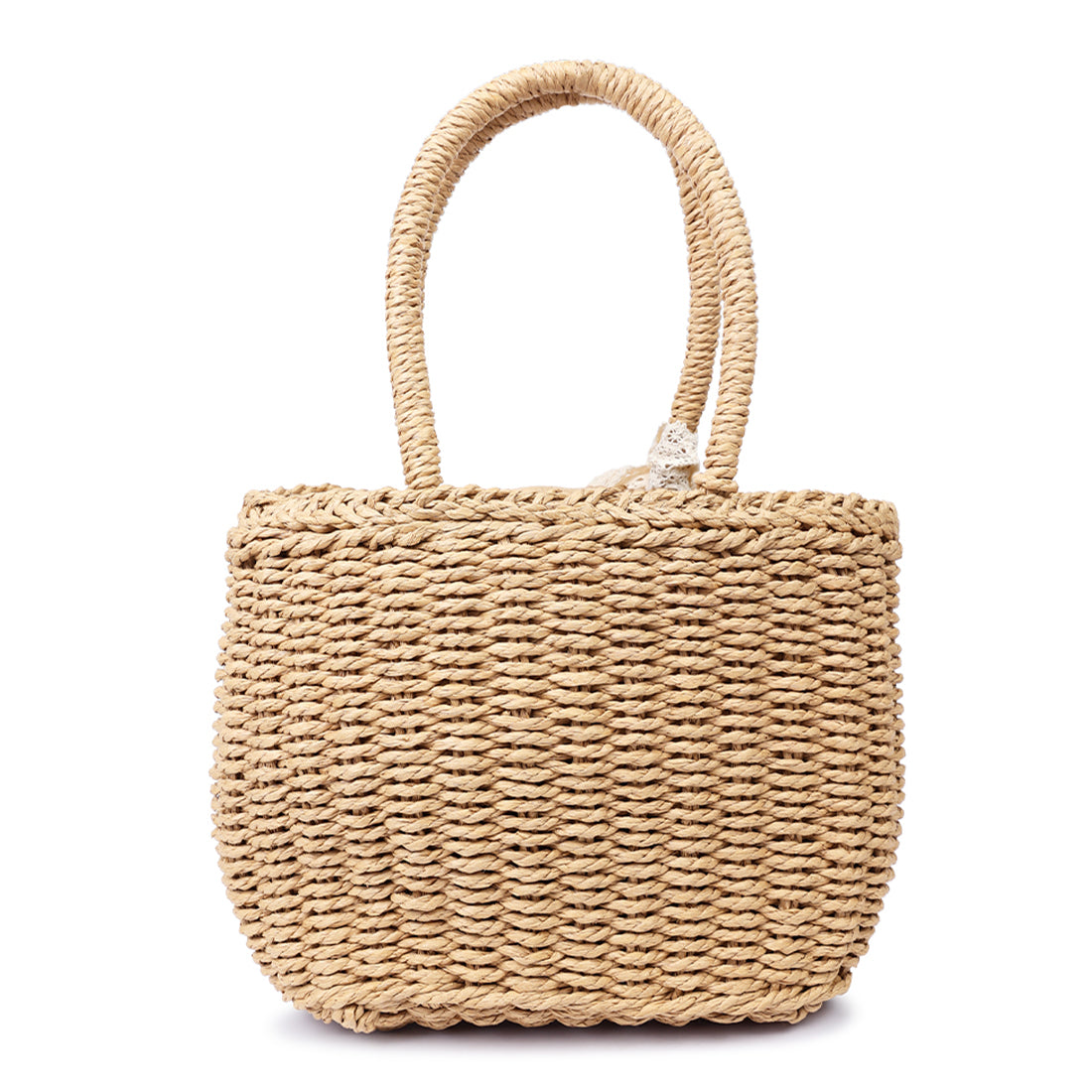 lace ribbon woven handbag#color_tan