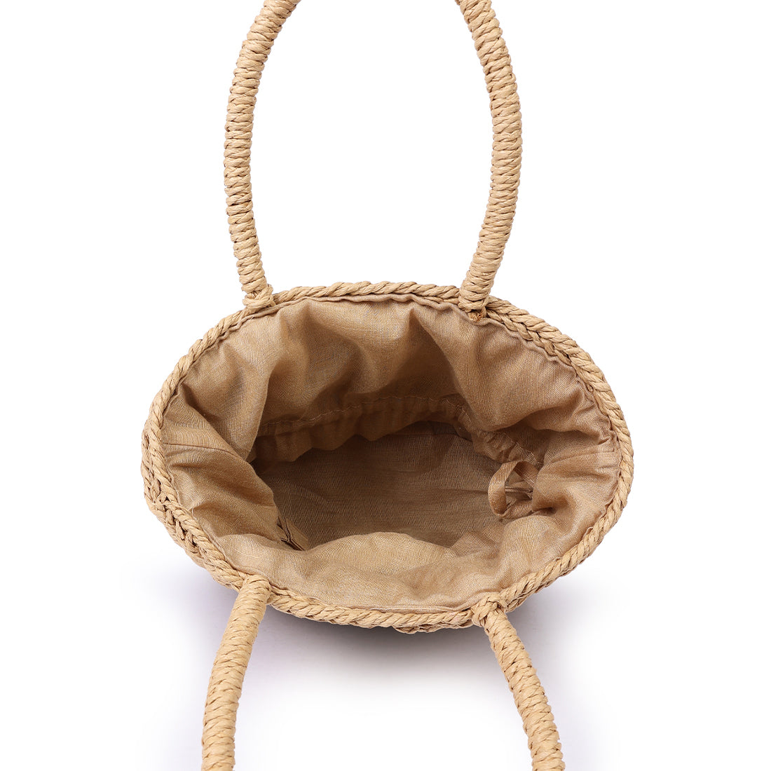 lace ribbon woven handbag#color_tan