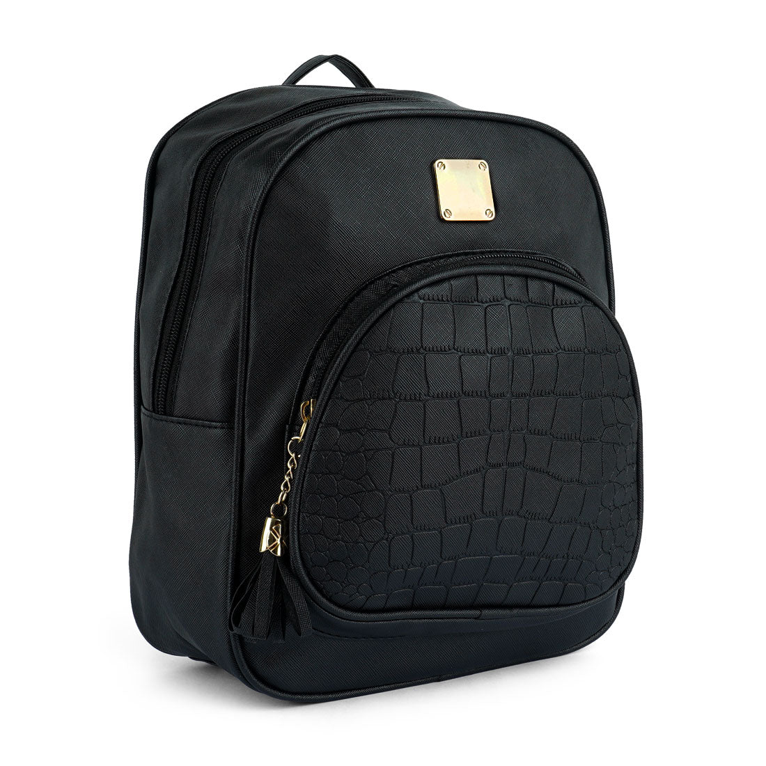 croc patterened mini backpack#color_black