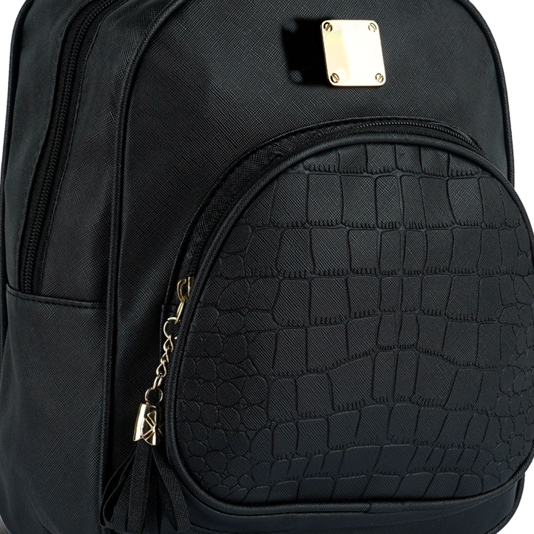croc patterened mini backpack#color_black