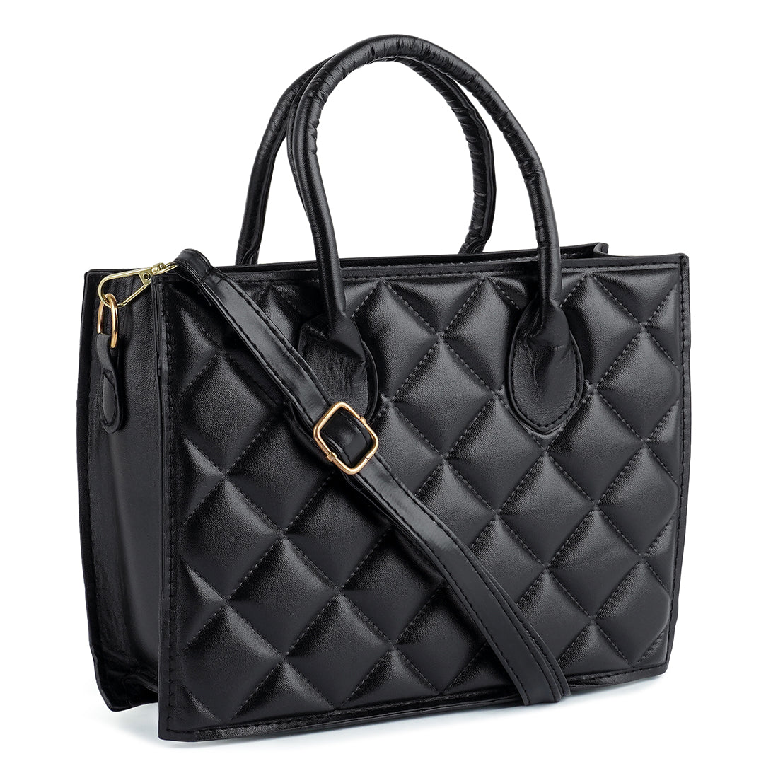 quilted structure hand bag#color_black