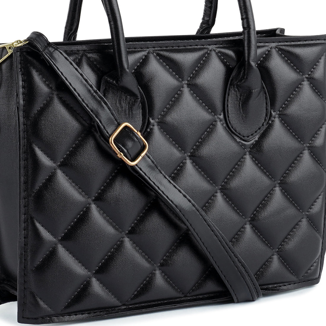 quilted structure hand bag#color_black